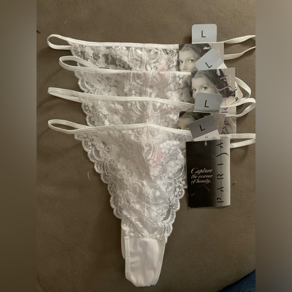 Parisa white lace bikini thong new with tags size large